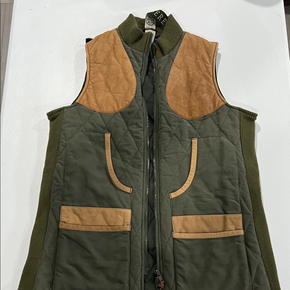 MEN’S NEW BERETTA Quilted and Suede SHOOTING VEST Green & Beige Size Small